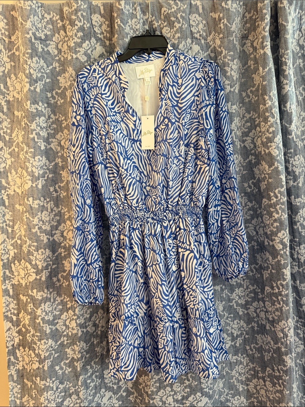 Lilly Pulitzer Blue and White Abstract Zebra-Print Blouse